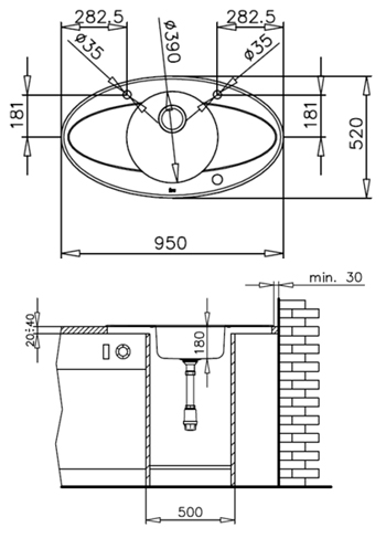 Схема встраивания Teka I-Sink 95 DX
